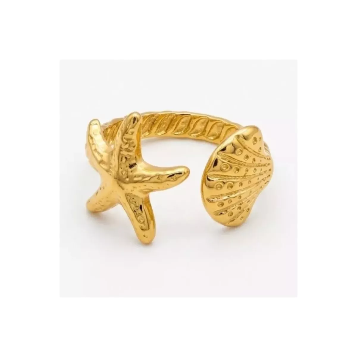 Bague ajustable étoile de mer et coquillage dorée