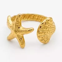Bague ajustable étoile de mer et coquillage dorée
