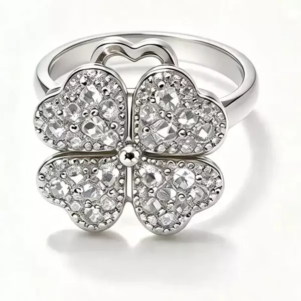 Bague trèfle cœurs pavé de zircons argentée