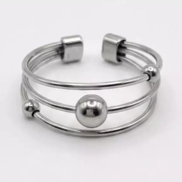 Bague ajustable multirangs fine à bille argentée