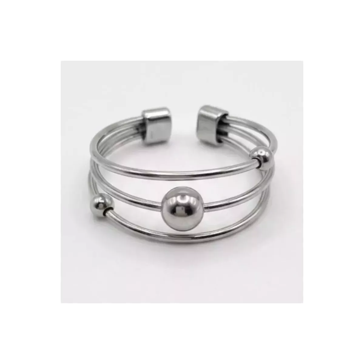 Bague ajustable multirangs fine à bille argentée