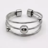 Bague ajustable multirangs fine à bille argentée