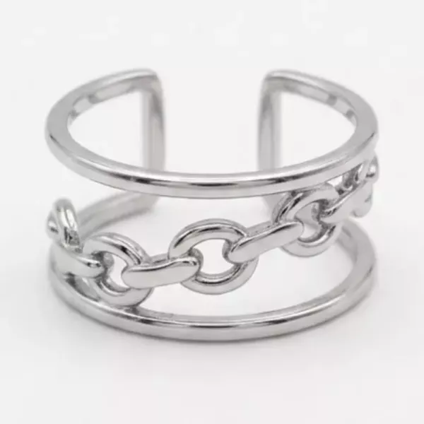 Bague ajustable trois rangs maille chaîne argentée