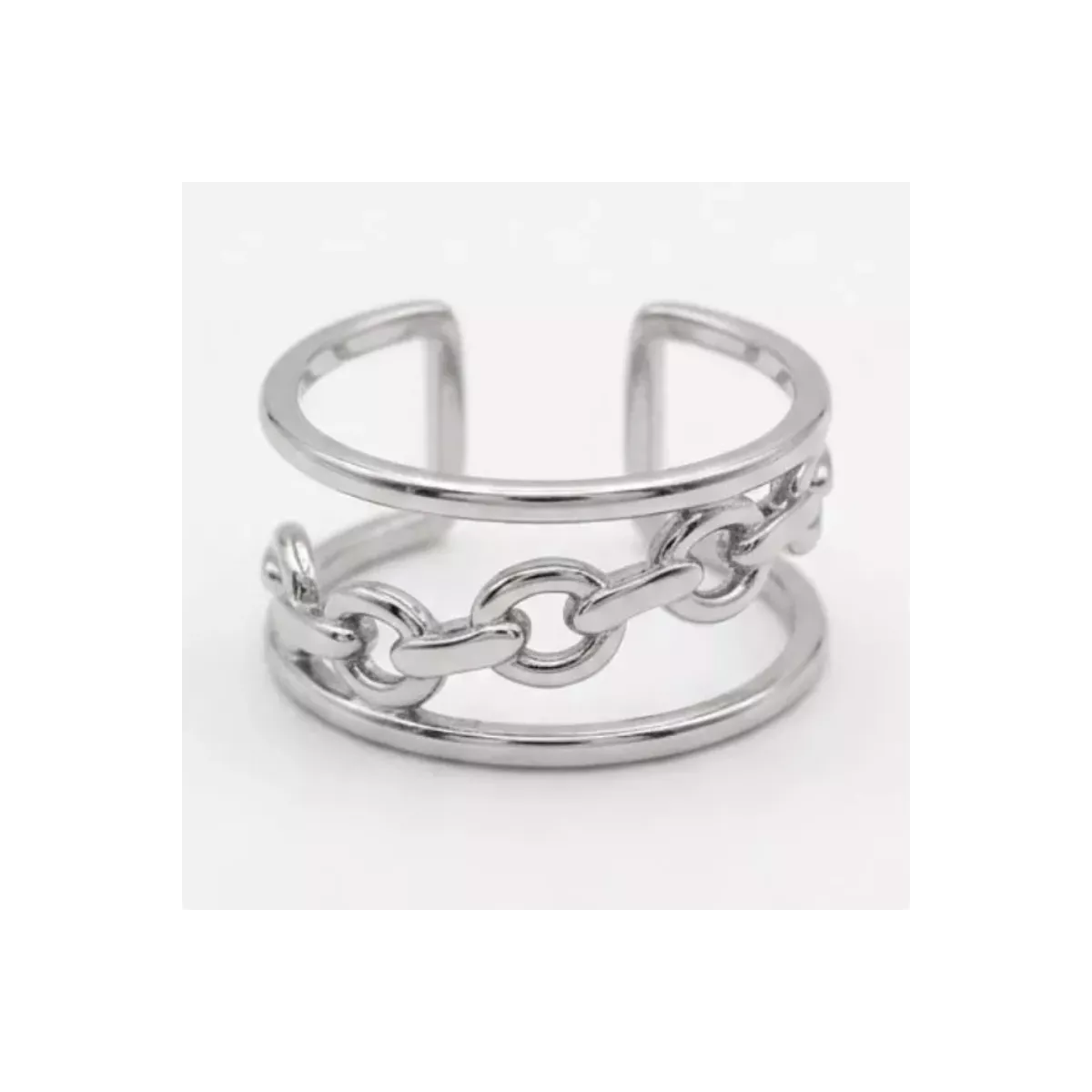 Bague ajustable trois rangs maille chaîne argentée