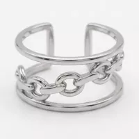 Bague ajustable trois rangs maille chaîne argentée