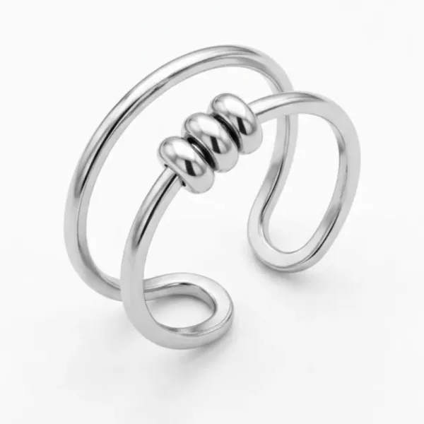 Bague ajustable double fil anneaux coulissants argentée