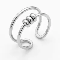 Bague ajustable double fil anneaux coulissants argentée