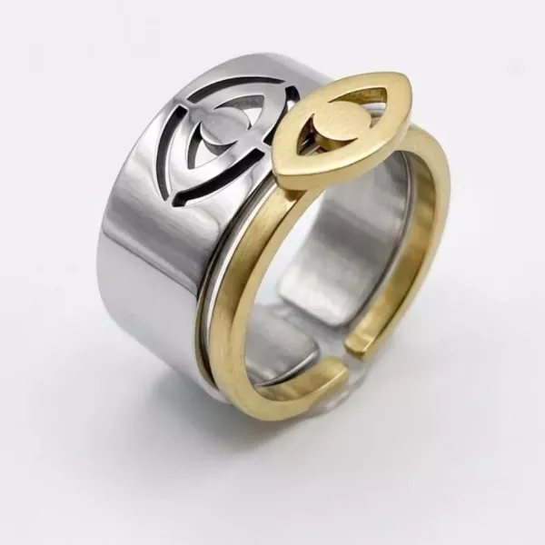 Bague ajustable large motif œil ajouré bicolore