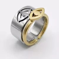 Bague ajustable large motif œil ajouré bicolore