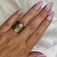 Bague multirangs à deux strass dorée vue 2