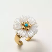 Bague ajustable fleur nacrée et turquoise dorée