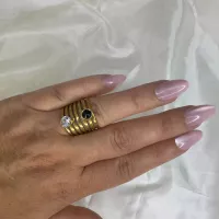 Bague multirangs strass noir et blanc dorée vue 2