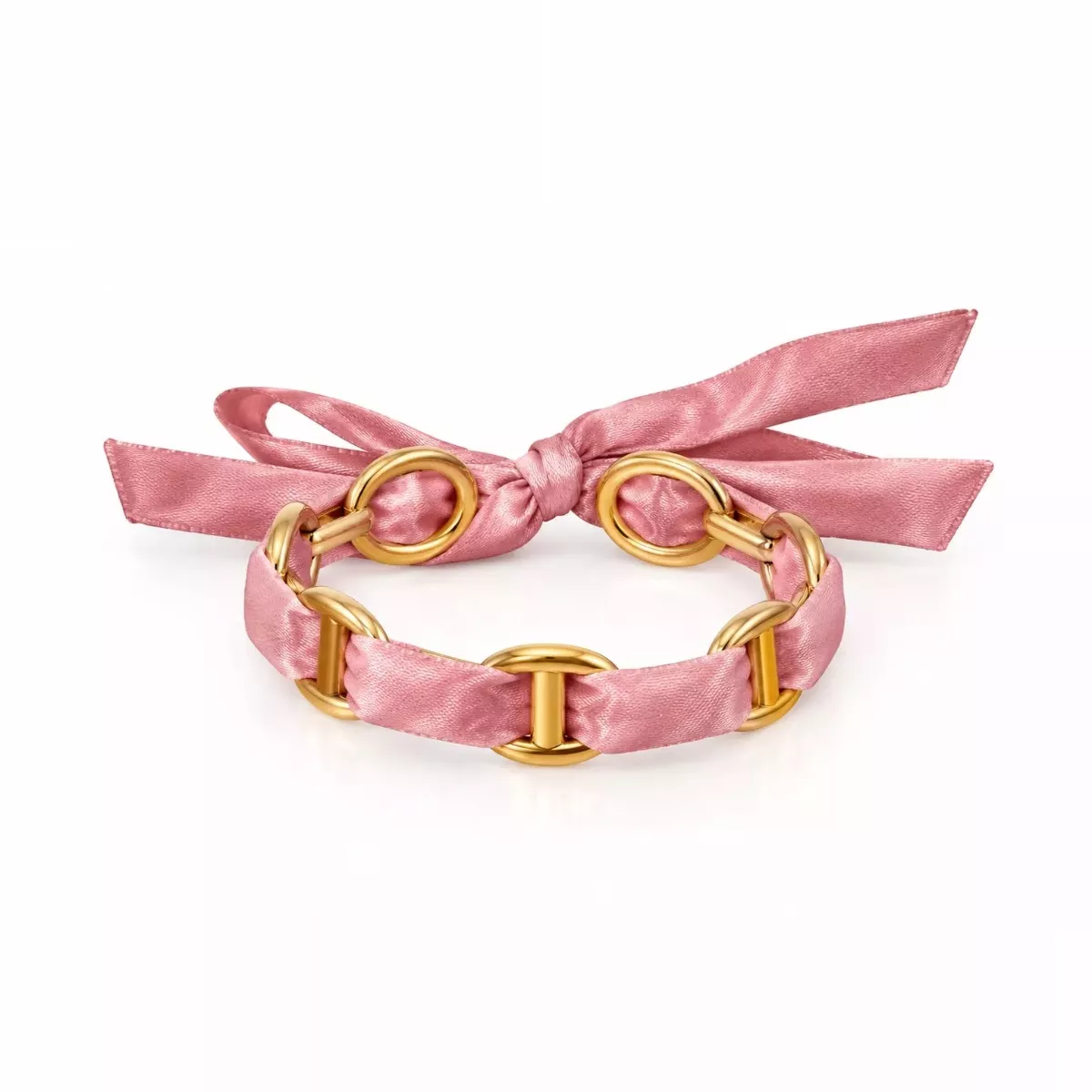 Bracelet ruban satin rose et maillons marine dorés