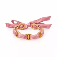 Bracelet ruban satin rose et maillons marine dorés
