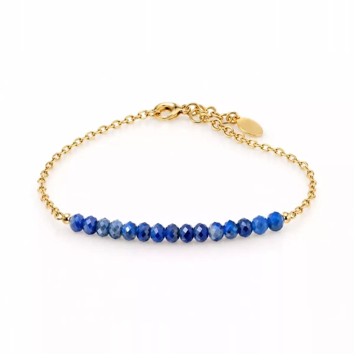 Bracelet chaîne dorée perles bleues facettées