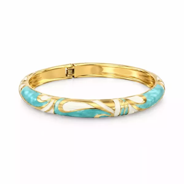Jonc doré émaillé turquoise motif volutes