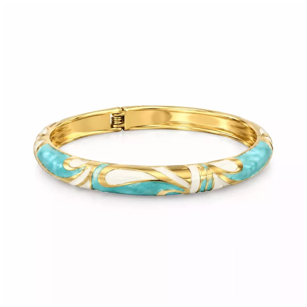 Jonc doré émaillé turquoise motif volutes