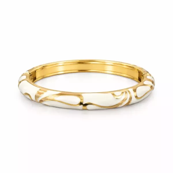 Jonc doré émaillé blanc motif volutes