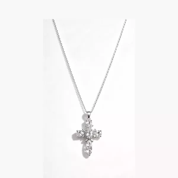 Collier croix argenté strass blancs