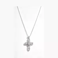 Collier croix argenté strass blancs