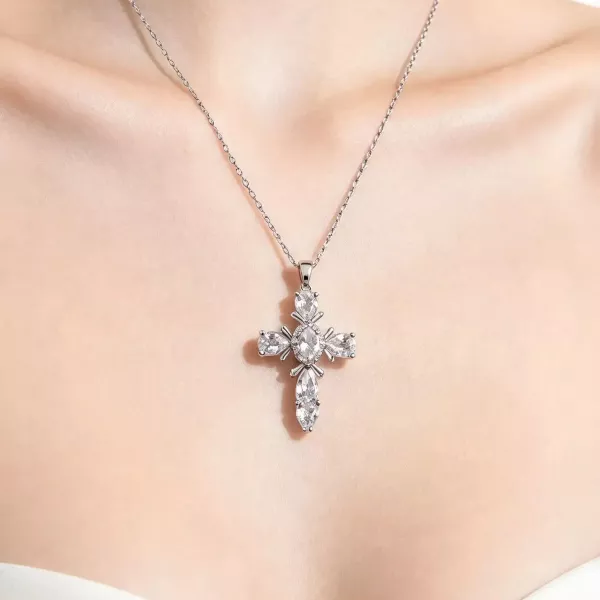 Collier croix argenté strass blancs vue 3